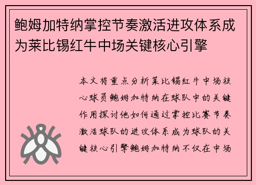 鲍姆加特纳掌控节奏激活进攻体系成为莱比锡红牛中场关键核心引擎